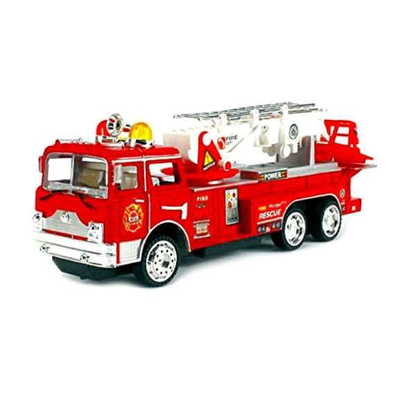 JX Other - POWER FIRE DEPT. RESCUE BATTERY OPERATED BUMP AND GO TOY TRUCK W/ SOUND, 360°